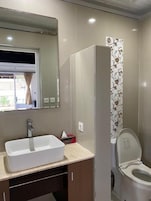 Ducha, toallas, jabón, shampoo
