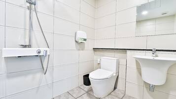 Secador de pelo, toallas, shampoo, papel higiénico