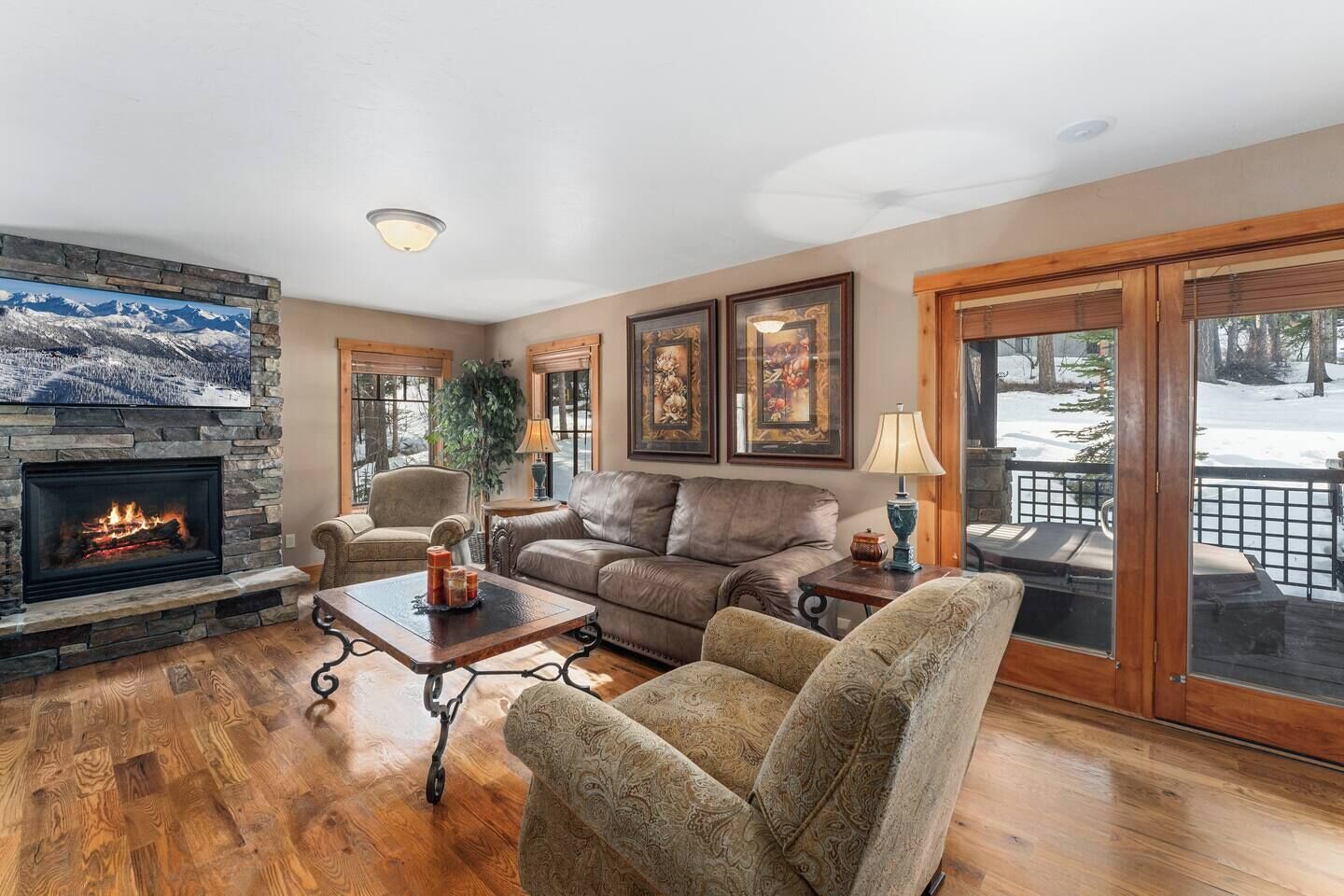 Smart TV, fireplace, offices, computer monitors