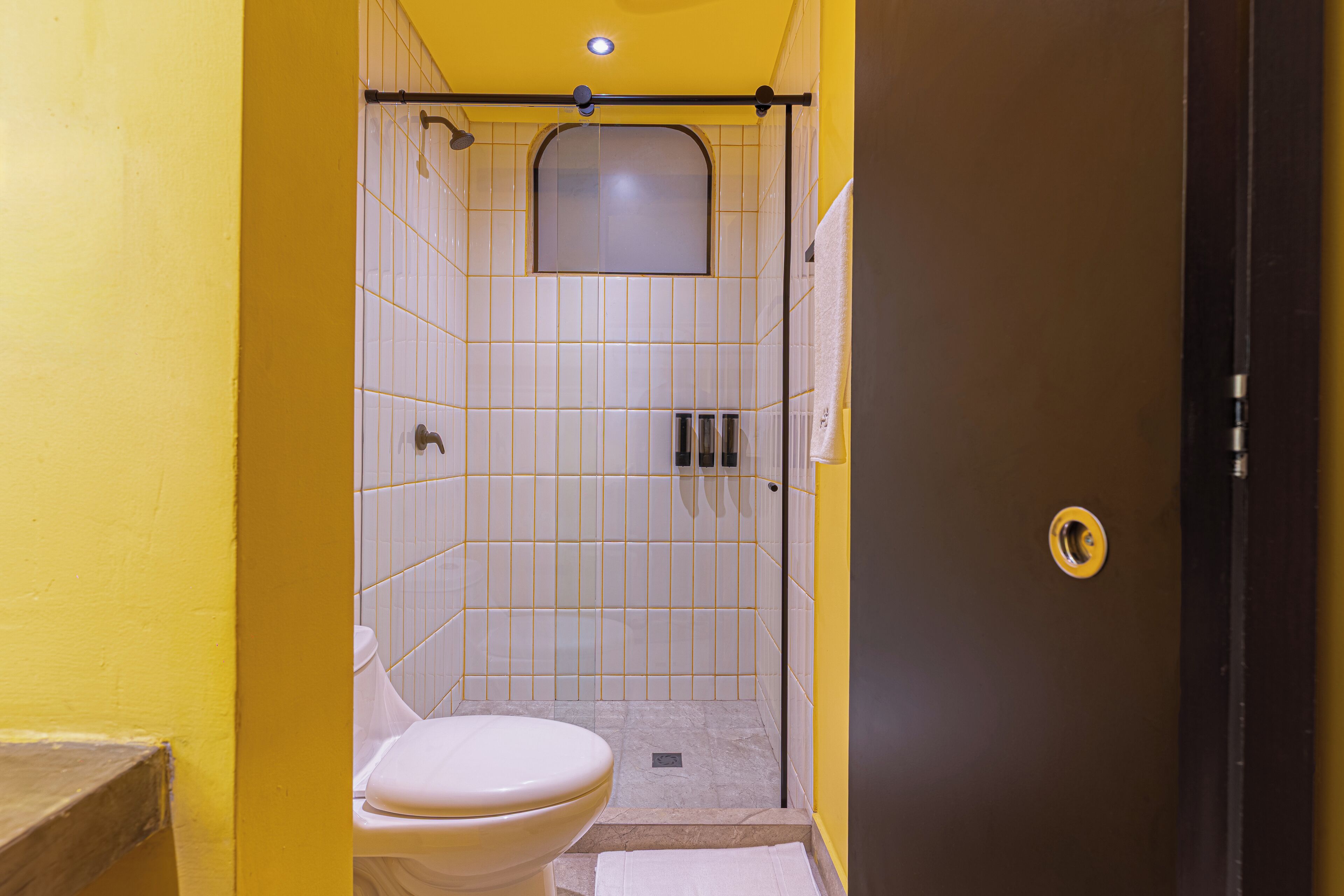 Un baño con inodoro, ducha y lavamanos.