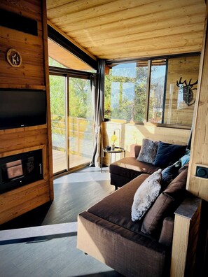 Televisión y chimenea 