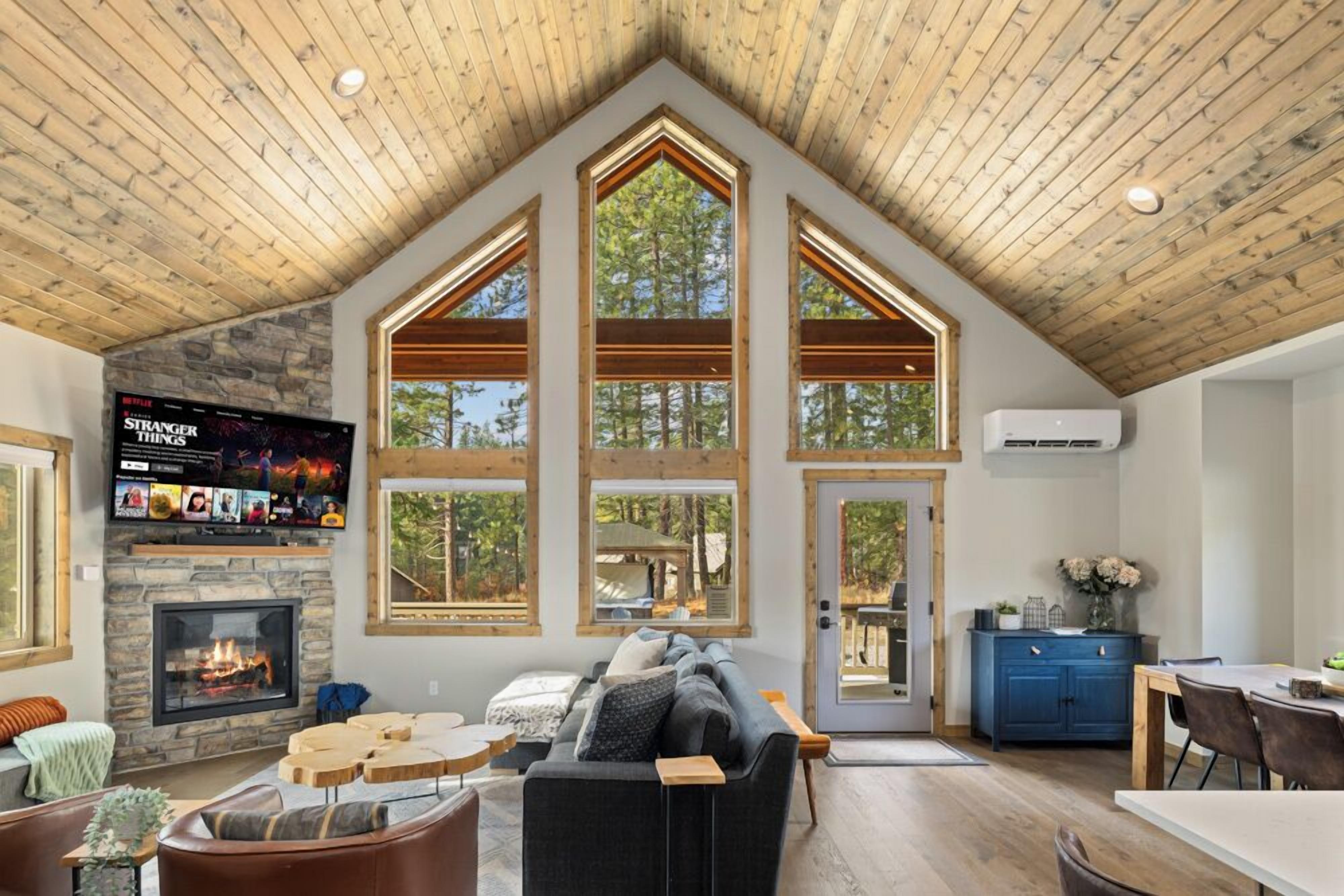 Smart TV, fireplace, video games, table football