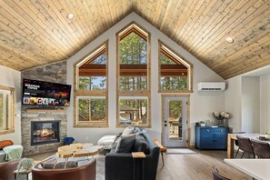 Smart TV, fireplace, video games, table football