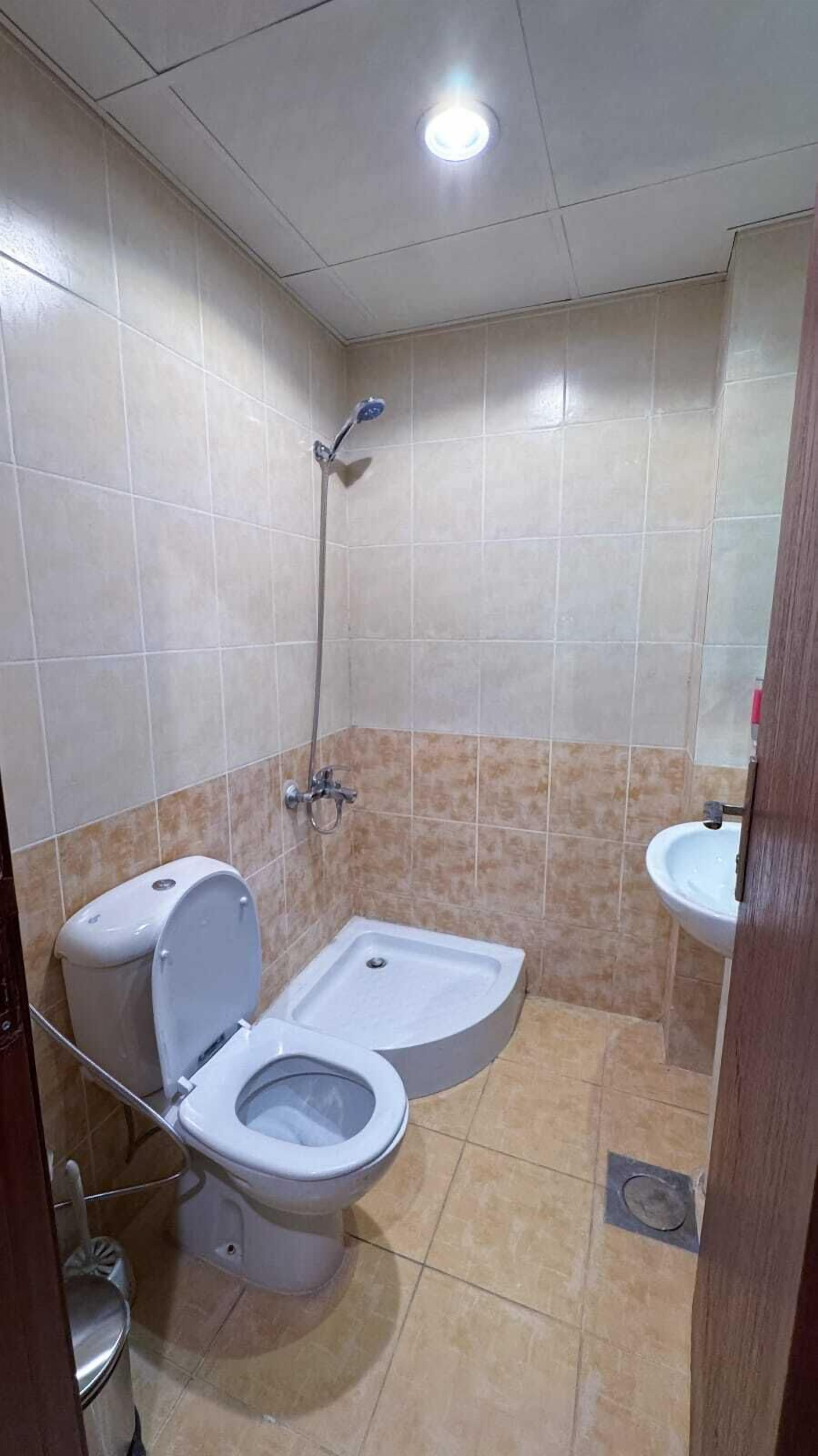 Shower, towels, toilet paper