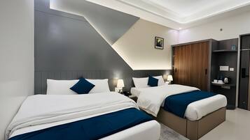 Family Twin Room, 2 Double Beds | Premium bedding, down duvets, memory-foam beds, desk