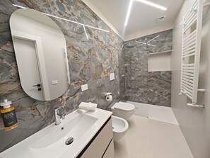 Shower, jetted bath, hair dryer, bidet