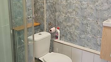 Secadora de cabello, toallas, papel de baño