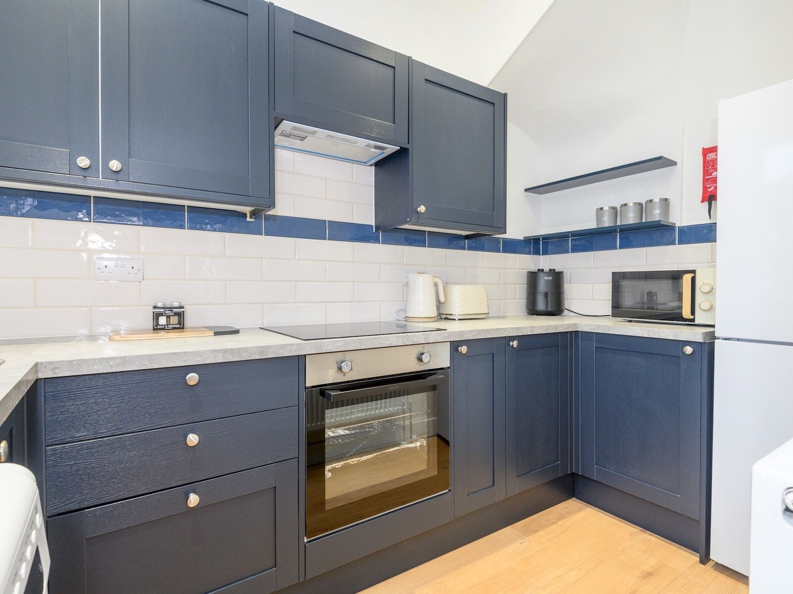 Fridge, microwave, oven, toaster