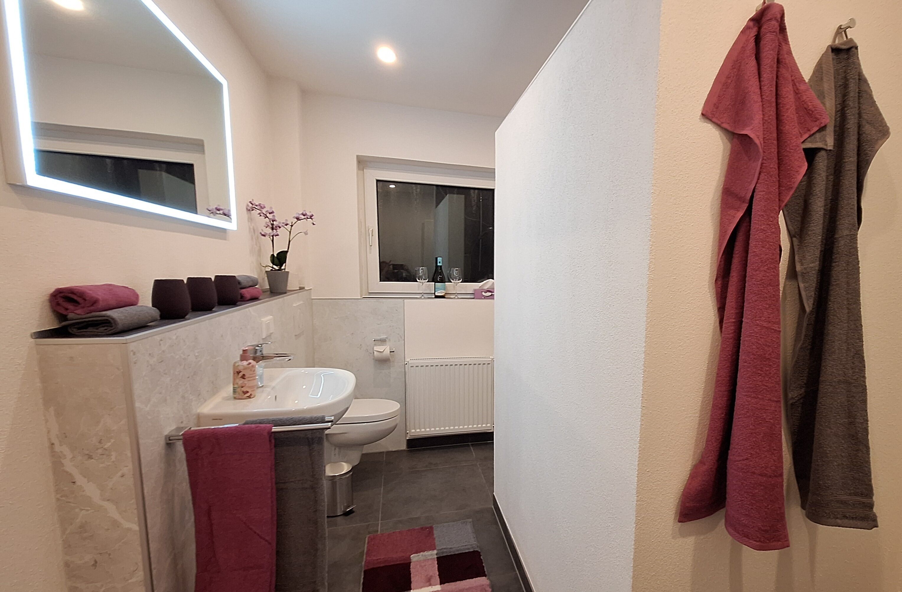 Douche, sèche-cheveux, serviettes fournies, savon