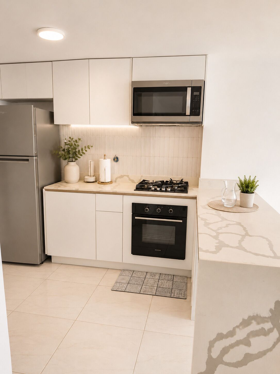Superior Apartment, Ocean View | Private kitchen | Coffee/tea maker, full-size fridge, microwave, electric kettle