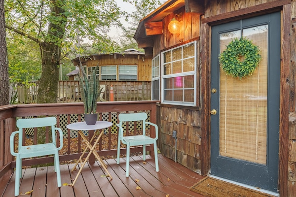 Exterior of the Yurt is tastefully stained and sealed with a fresh coat deck
