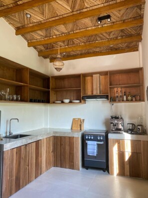 Fridge, oven, stovetop, electric kettle