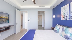 Condo, varias camas, balcón, vista al océano (Encantame Towers Verano 2205) | 2 habitaciones, decoración personalizada y muebles diferentes