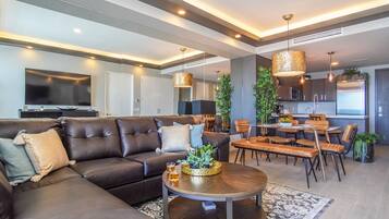 Condo, 1 King Bed with Sofa bed, Balcony, Ocean View (Encantame Towers Verano 203) | Living area | 42-inch flat-screen TV with digital channels