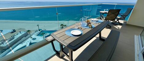 Condo, Multiple Beds, Balcony, Ocean View (Encantame Towers Verano 905) | Outdoor dining
