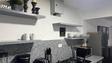 Fridge, microwave, stovetop, toaster