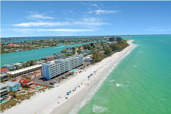 On the beach, sun loungers, beach towels - Sunset Beachfront Bliss 
Wake Up to Waves & Gulf Views!
Pool under construction. (Treasure Island)
