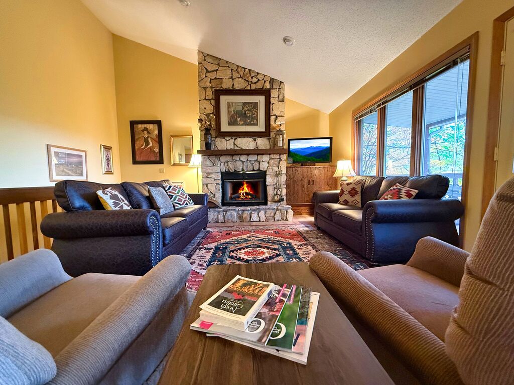 Een televisie en een open haard