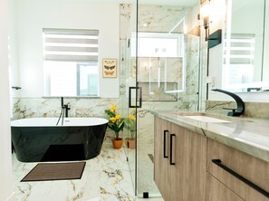 Secador de cabelo, toalhas de banho, sabonete, shampoo