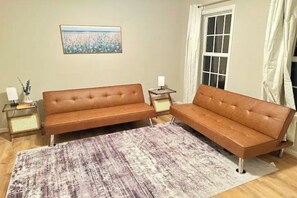 Smart TV, fireplace, DVD player, foosball