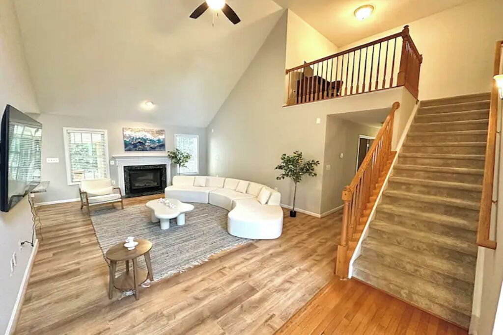 Smart TV, fireplace, DVD player, foosball