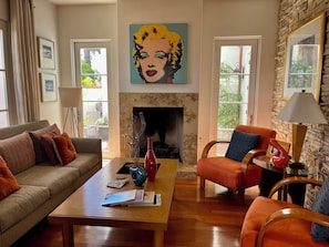 TV, fireplace