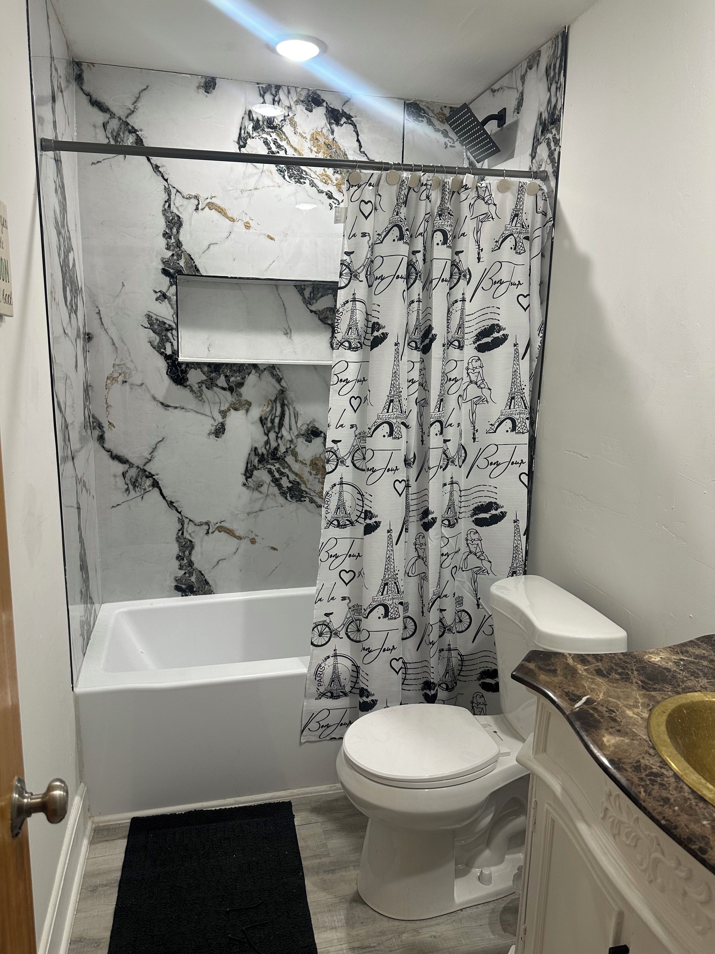 Hair dryer, towels, toilet paper