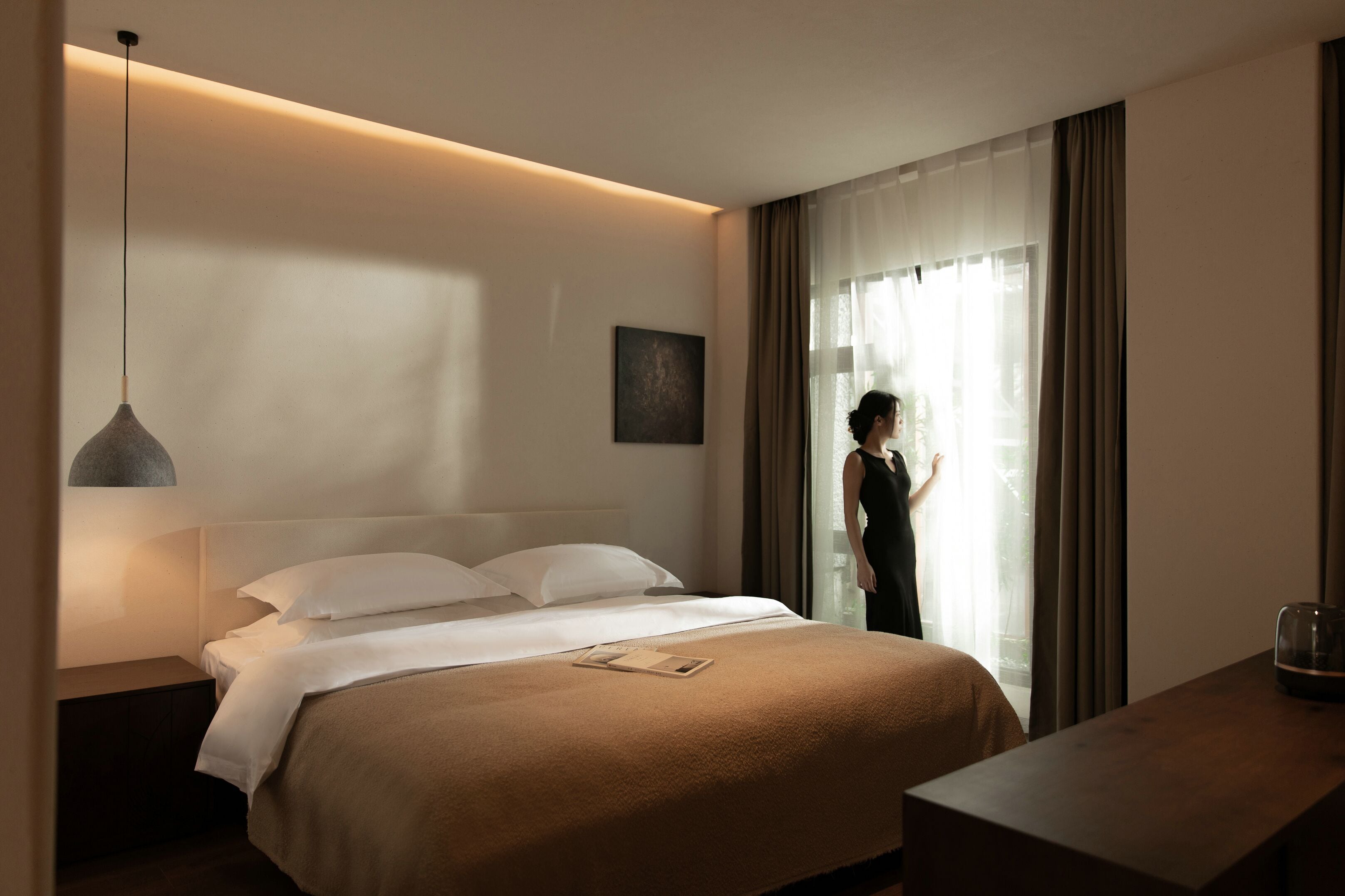 Laptop workspace, blackout drapes, soundproofing, iron/ironing board