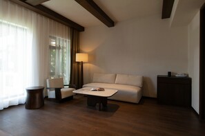 Suite Confort, vistas a la montaña | Espacio para trabajar con un portátil y cortinas opacas