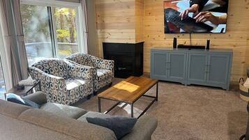 TV connectée, cheminée, lecteur de DVD