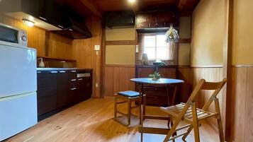 Fridge, microwave, stovetop, electric kettle