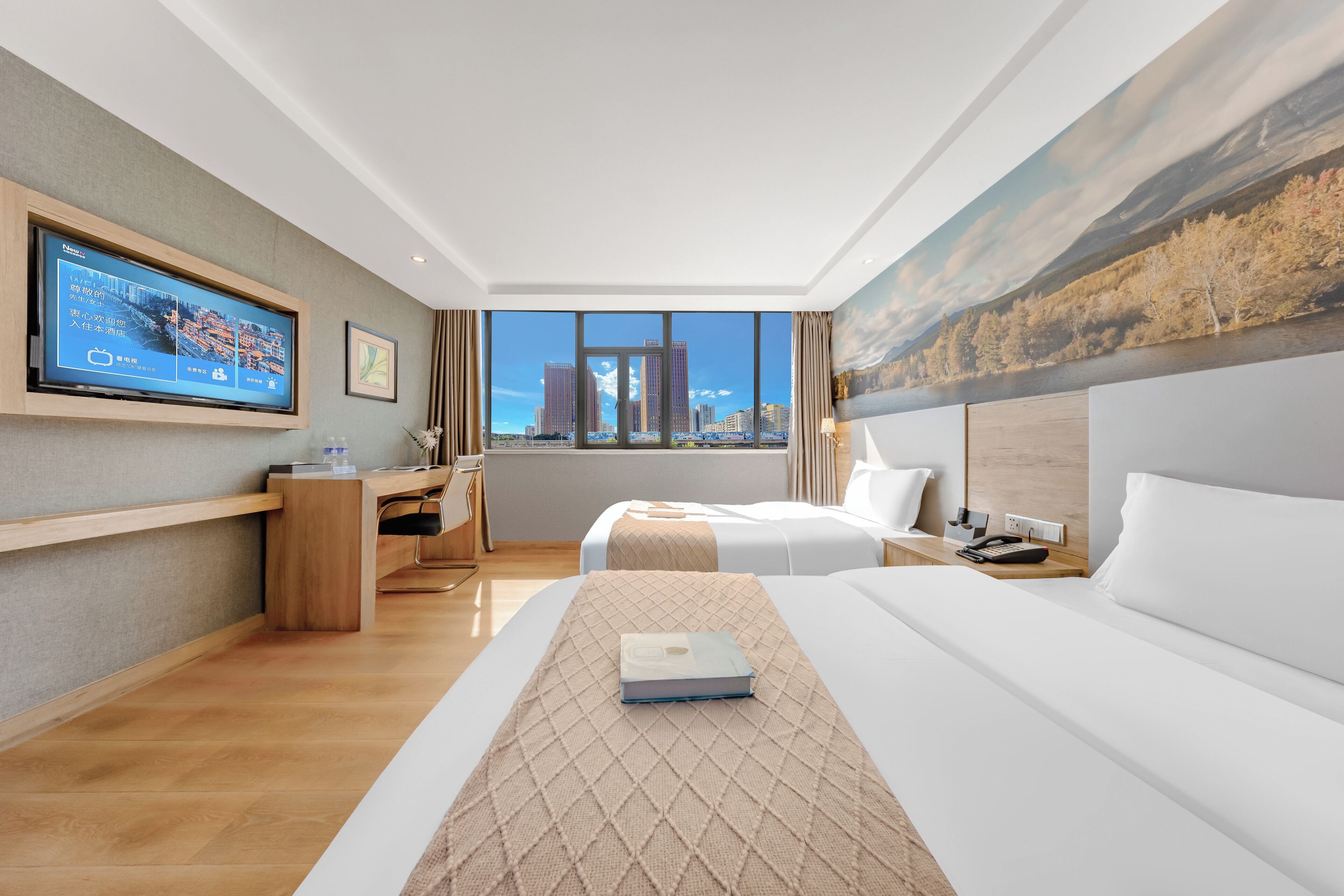 Kamar Twin Khas, pemandangan kota | Meja kerja, ruang kerja ramah laptop, dan Wi-Fi gratis