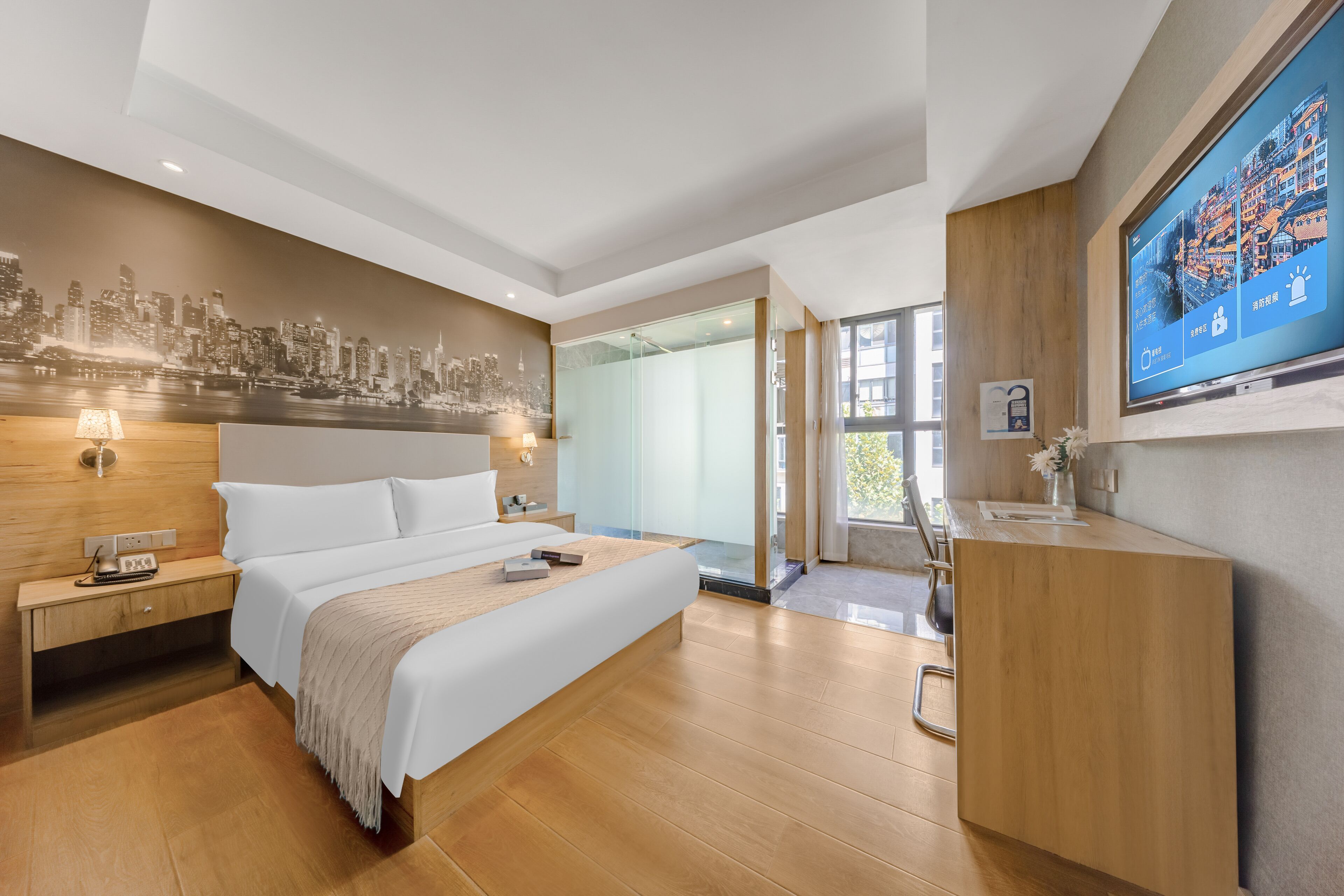 Kamar Double Bisnis, pemandangan kota | Meja kerja, ruang kerja ramah laptop, dan Wi-Fi gratis