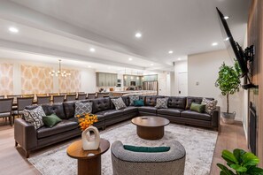 Smart TV, fireplace, foosball, table tennis