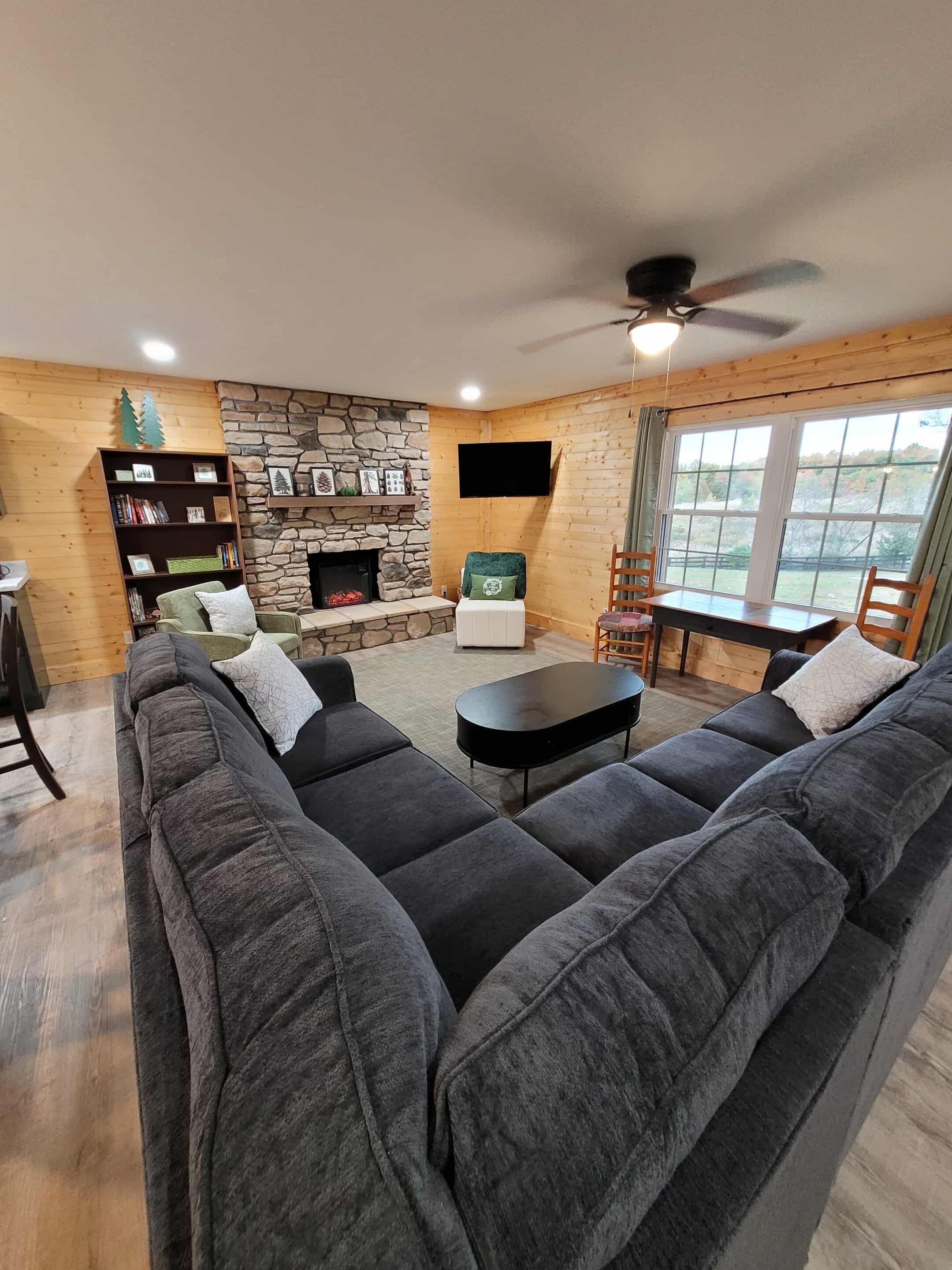 Smart TV, fireplace, table tennis, books