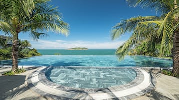 Outdoor pool, pool umbrellas, pool loungers