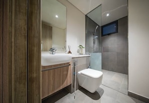 Douche, sèche-cheveux, shampoing