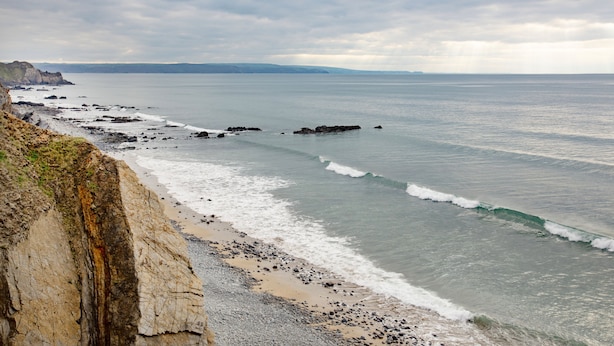 Un paysage côtier caractérisé par une côte rocheuse et des falaises.