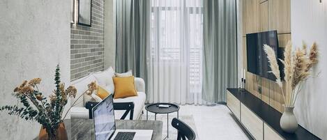 In-room safe, desk, laptop workspace, blackout drapes