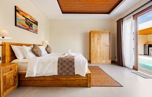 Villa, 2 Bedrooms, Patio, Pool View | Laptop workspace, blackout drapes, free WiFi