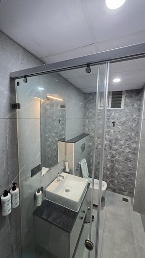 غرفة مزدوجة | حمام | تجهيزات دش، مستلزمات مجانية للعناية الشخصية، مجففات شعر، مناشف