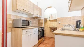 Basic Apartment | Private kitchen | Fridge, microwave, oven, stovetop
