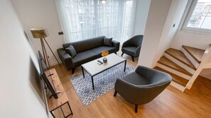 Grand Duplex, 3 Bedrooms, Terrace | Living area | 43-inch Smart TV with satellite channels, Netflix, streaming services