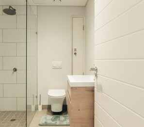 Dusche, Haartrockner, Handtücher, Toilettenpapier