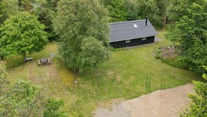 A house surrounded by dense forest with a well-maintained lawn and a gravel driveway. - 4 Star Holiday Home in Hurup Thy (Hurup Thy)