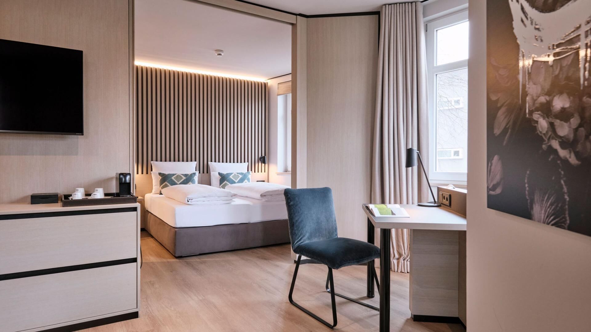 In-room safe, desk, laptop workspace, blackout curtains