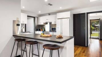 Fridge, microwave, oven, dishwasher