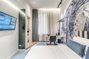 In-room safe, desk, laptop workspace, blackout curtains