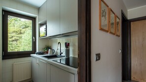 Kühlschrank, Mikrowelle, Herdplatte, Geschirrspüler