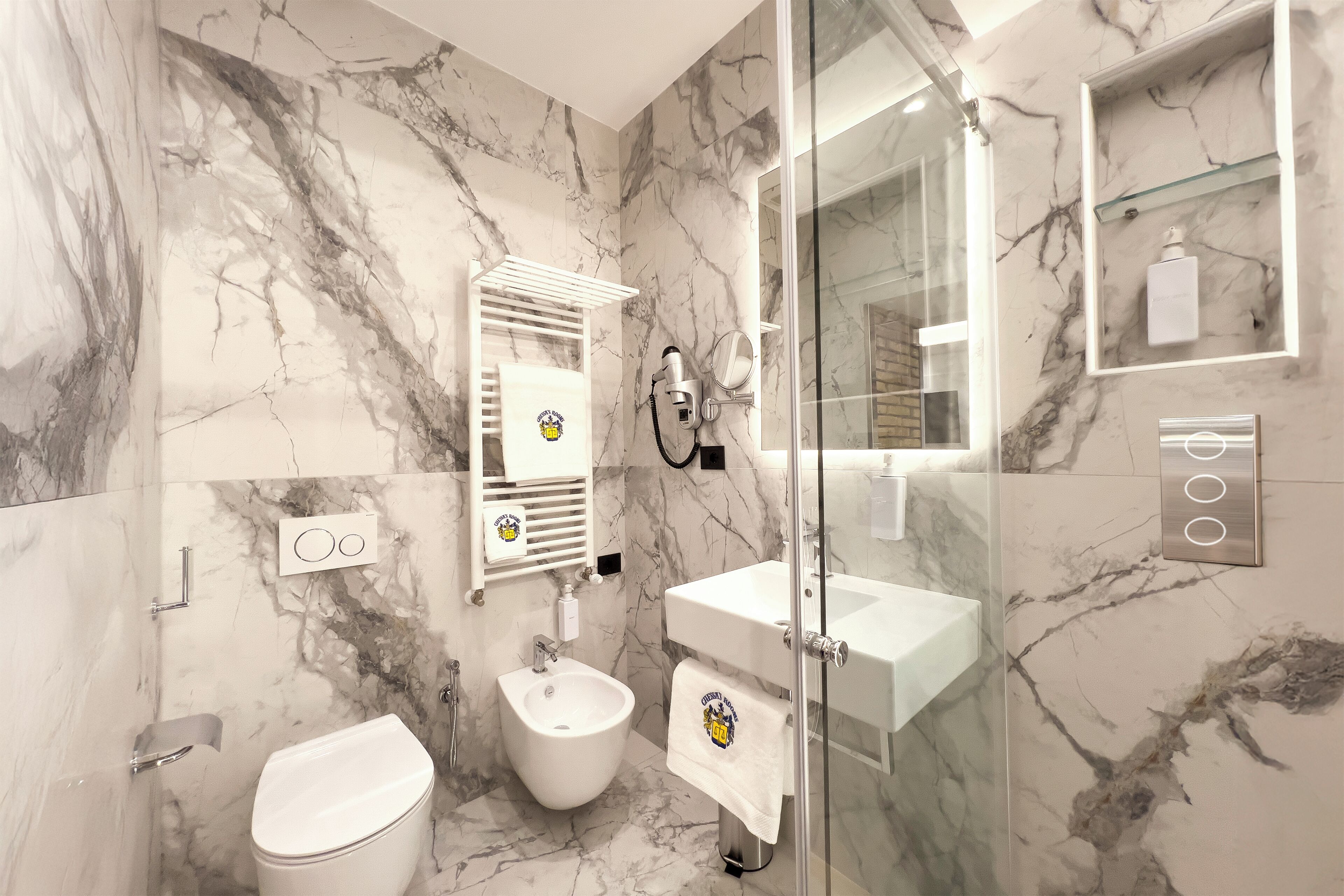 Double Room | Bathroom | Shower, hair dryer, towels, soap